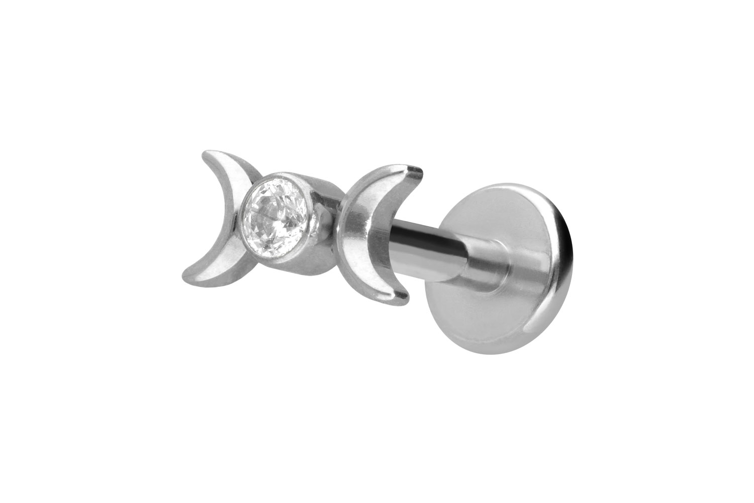 Titan Labret Piercing mit Innengewinde 2 MONDE + KRISTALL